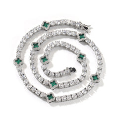 Hip-hop four-leaf clover diamond tennis chain necklace bracelet