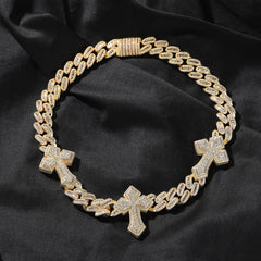 mens gold cross cuban link chain necklace