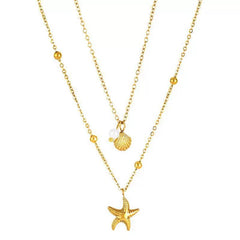 starfish shell necklace double-layer gold necklace