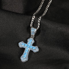 Blue Zircon Cross Hip-hop Necklace