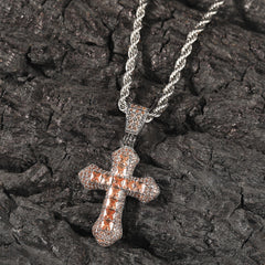Blue Zircon Cross Hip-hop Necklace
