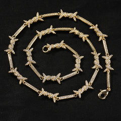 Hiphop zircon-encrusted barbed wire necklace