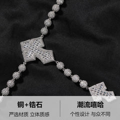 moissanite chain round bead cross necklace
