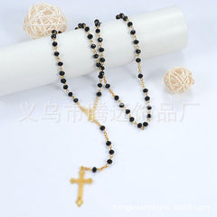 rosary necklace colorful pink crystal necklace