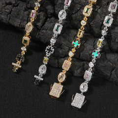 Hip-Hop Diamond-Encrusted 6mm Colored Gemstone Bracelet