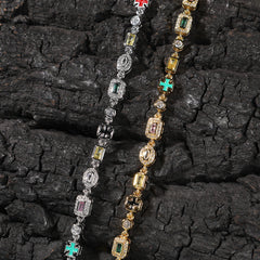 Hip-Hop Diamond-Encrusted 6mm Colored Gemstone Bracelet