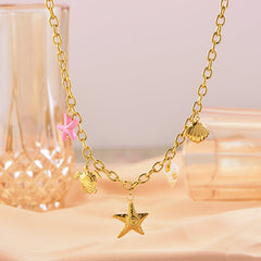 starfish turtle conch gold necklace