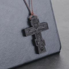 INRI red and black wood cross necklace rope chain religious
