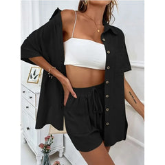 Solid Color Casual Loose Short Pants Sets For Women