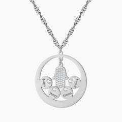 Round Family Name Necklace Hamsa Hand Stainless Steel Necklace Zircon Evil Eye Fatma's Hand