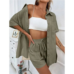 Solid Color Casual Loose Short Pants Sets For Women