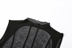 Mesh O Neck Long Sleeves Backless Lace Up See Through Sexy Bodycon Maxi Dress