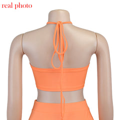 Cryptographic Bandage Cut Out Sexy Halter Neck Top and Skirts Set Gathered Elegant