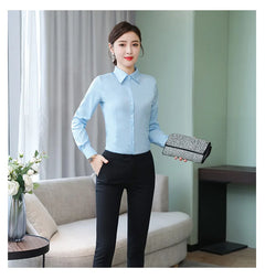 Polyester Cotton Shirts for Women Long Sleeve Blouse