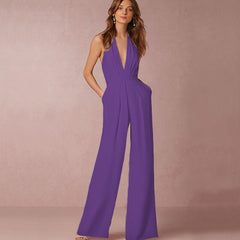 Jumpsuits for Women 2022 Sexy Polyester Backless Wide Leg Pants Sleeveless Summer Rompers