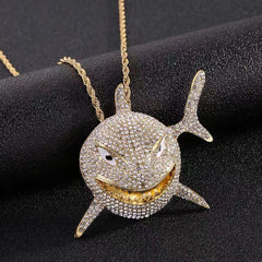 Hip Hop Fierce Shark Inlaid Zircon Pendant Charm Trend Necklace