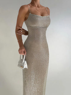 Sleeveless Glitter Sequined Evening Party Club Maxi Dress