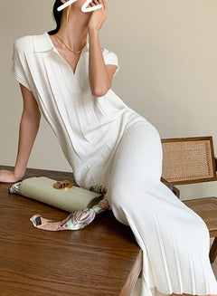 Knitted Dress Short Sleeve Loose Lace-up Female Straight Dress vestidos
