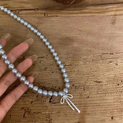 Vintage Grey Pearl Bowknot Pendant Necklace