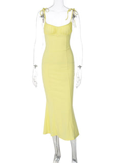 Folds Sleeveless Slips Bandage Solid Maxi Prom Dress Sexy Bodycon Summer
