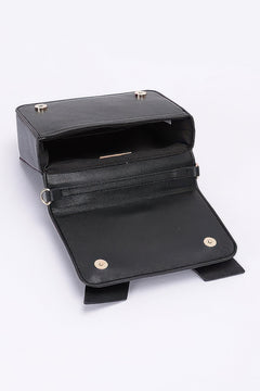 Faux Leather Ribbon Top Handle Bag