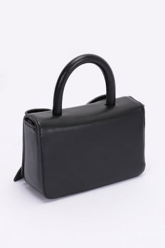 Faux Leather Ribbon Top Handle Bag
