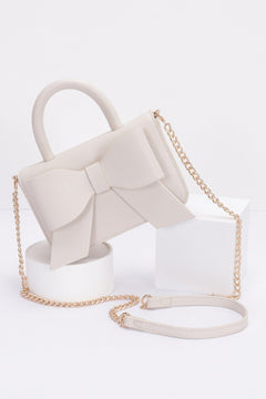 Faux Leather Ribbon Top Handle Bag