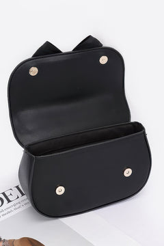 Faux Leather Flower Ribbon Top Handle Flap Bag