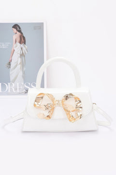 Faux Leather Metal Ribbon Top Handle Bag