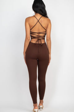Criss-cross Open Back Bodycon Jumpsuit