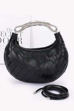 Faux Leather Braided Metal Handle Clutch