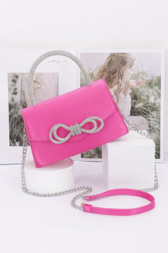 Rhinestone Ribbon Handle Flap Bag