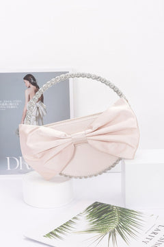 Satin Ribbon Round Rhinestone Metal Clutch