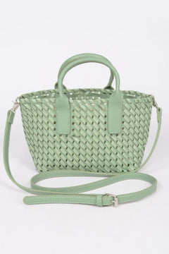 Faux Leather Braided Tote Bag