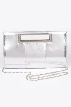 Metallic Faux Leather Handle Clutch