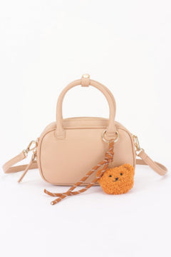 Vegan Leather Mini Bowling Bag With Bear Charm