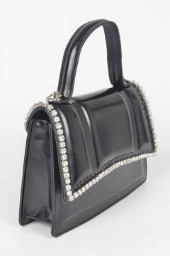 Faux Metallic Leather Top Handle Bag/w Stones