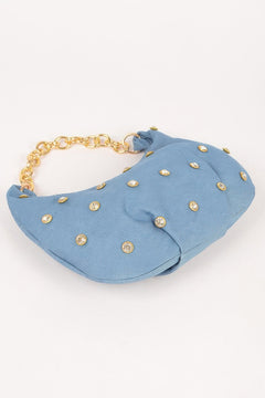 Denim Stone Stud Chain Handle Bag