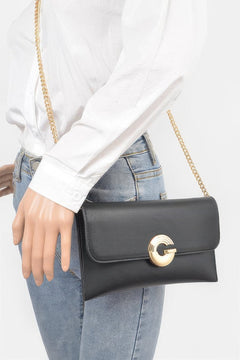 Faux Leather G Buckle Clutch