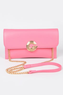 Faux Leather G Buckle Clutch