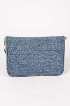 Denim Chain Flap Shoulder Bag