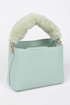Faux Leather Fur Handle Bag