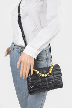 Quilted Faux Leather Flap Ball Chain Bag