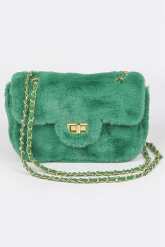 Faux Wool Flap Shoulder Bag