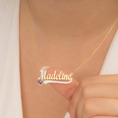 14K Gold Personalized Birthstone Name Necklace Children pendant