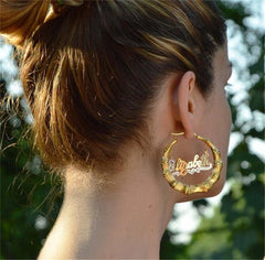 50-100mm Personalized Bamboo Earrings Custom Hoops Earrings Customize Name Earrings